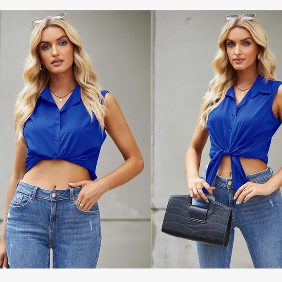 H&M electric blue button up, size 2 - Picture 3 of 7